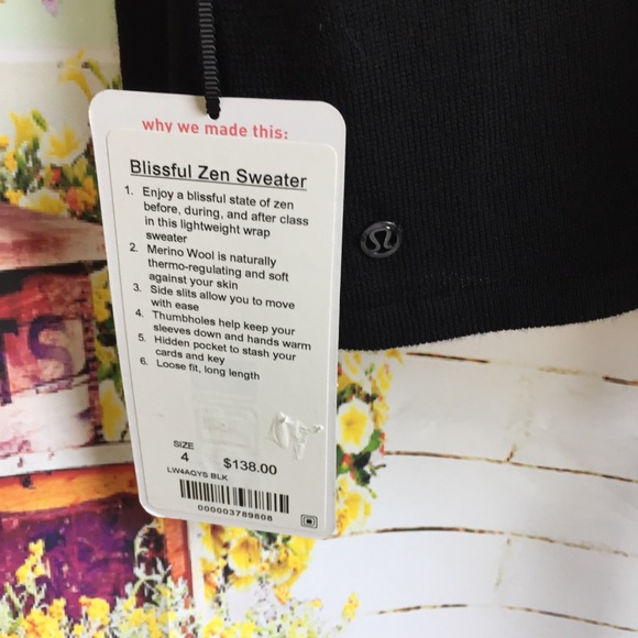 NWT BLACK LULULEMON BLISSFUL ZEN SWEATER SLITS - Picture 4 of 8